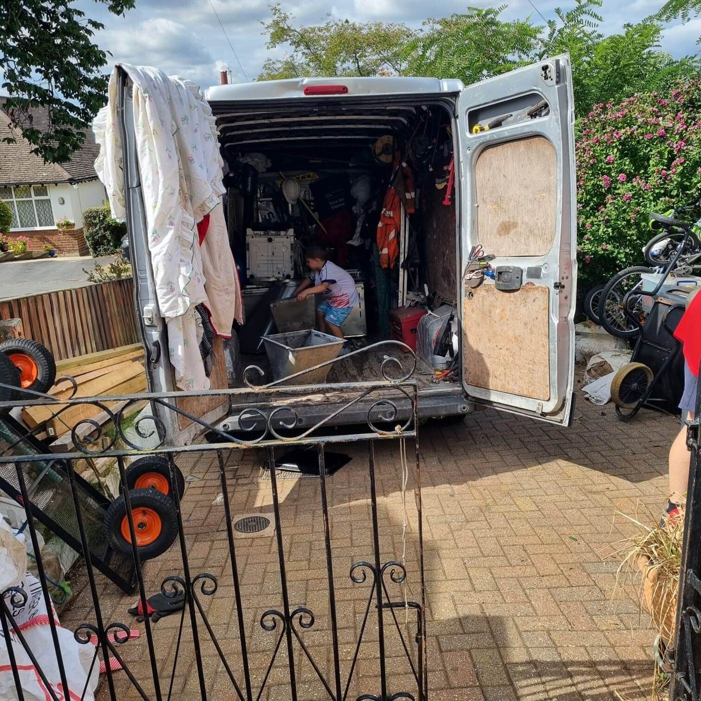 Woman, van and man service